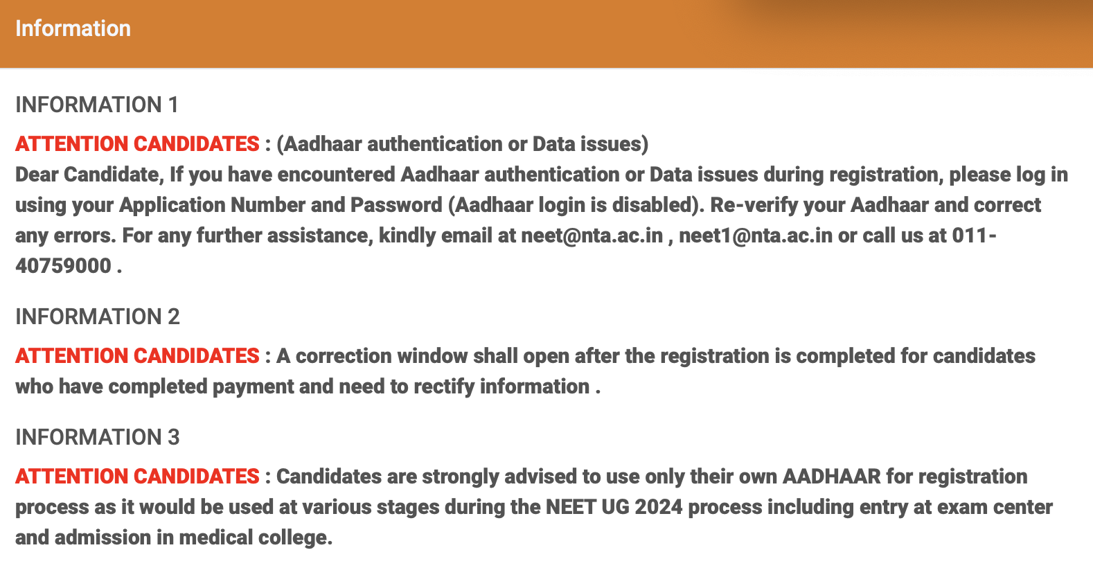 Neet Important Information